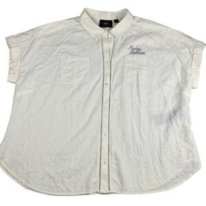 Harley Davidson Womens Cotton 3W 3X Off White Button Up Shirt Ladder Stitch Logo